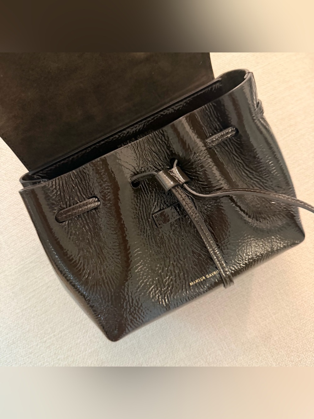 Mansur Gavriel Espresso Patent Leather Mini Soft Lady Bag - Picture 3 of 9